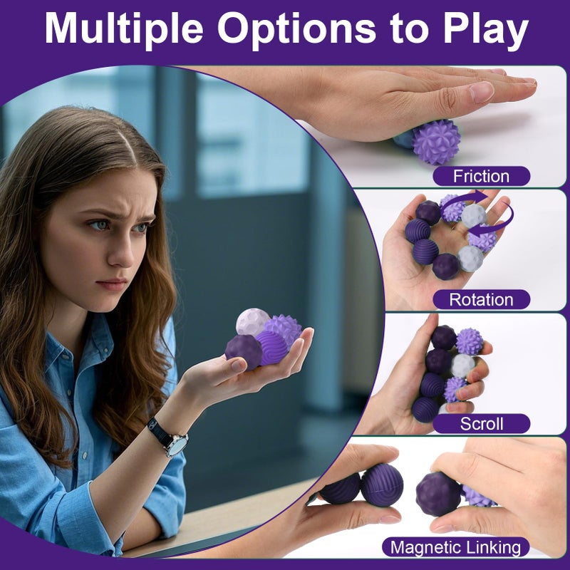 BUSOHA Silicone Magnetic Fidget Balls - 4 Pack Silicone Stress Relief Balls Stone for Adults Sensory Travel Toys for Calming Stress Autism and ADHD Gifts for Kids Girls Boys Purple - Image 5
